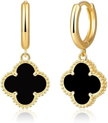 14K Gold Plated Clover Earrings for Women Sparkly Four Leaf Clover Earring Lucky Flower Dangle Ho... | Amazon (US)