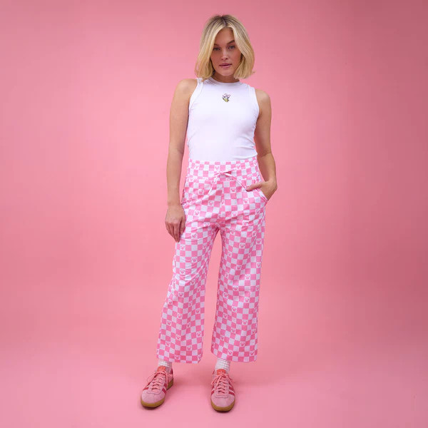 Disney Audrey Wide Leg Pants, Pink Check | Albion Fit