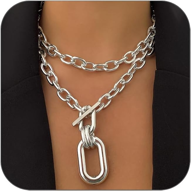 CSIYANJRY99 Chunky Gold Necklaces for Women,Multilayer Punk 80s Hip Hop Necklace,Layered Cuban Li... | Amazon (US)