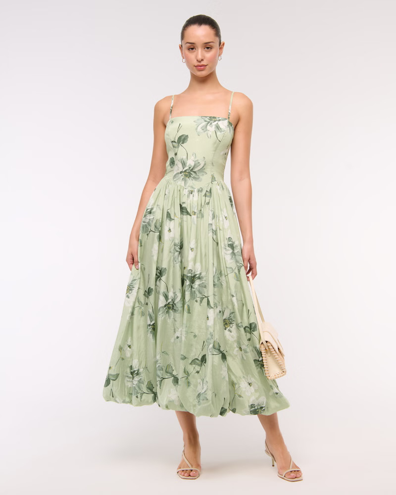 Women's Dipped-Waist Bubble Hem Midi Dress | Women's Dresses & Jumpsuits | Abercrombie.com | Abercrombie & Fitch (US)