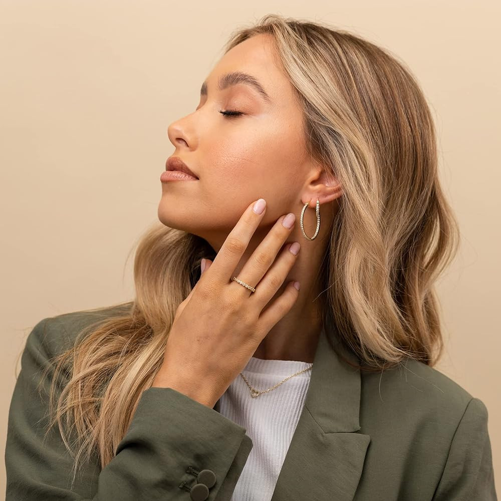 PAVOI 14K Gold Plated Rings Cubic Zirconia Band | Marquise Milgrain Eternity Bands | Gold Rings f... | Amazon (US)