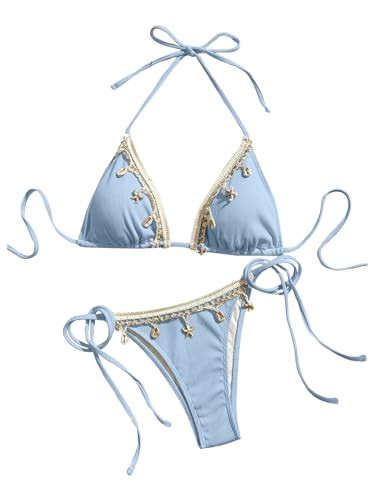 Verdusa Women's 2 Piece Sexy Halter Triangle Bikinis Thong Tie Boho Seashell Bikini Sets Swimsuit... | Amazon (US)