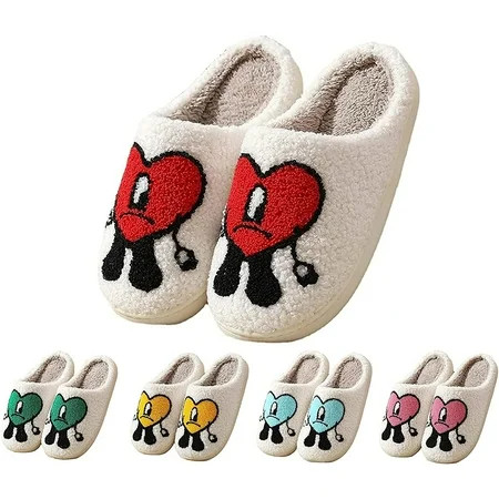 Lankey Bad Bunny Slippers for Women and Men Soft Fluffy Warm Home Slippers non-slip Couple Love Hear | Walmart (US)