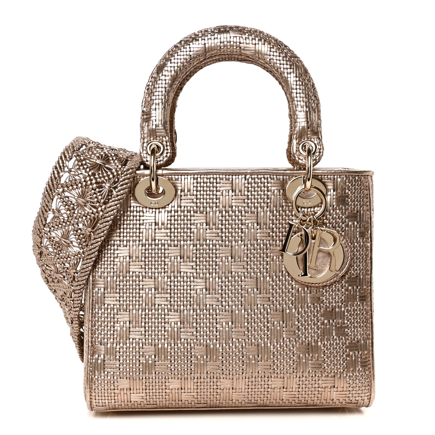 Metallic Calfskin Braided Medium Lady Dior Gold | FASHIONPHILE (US)