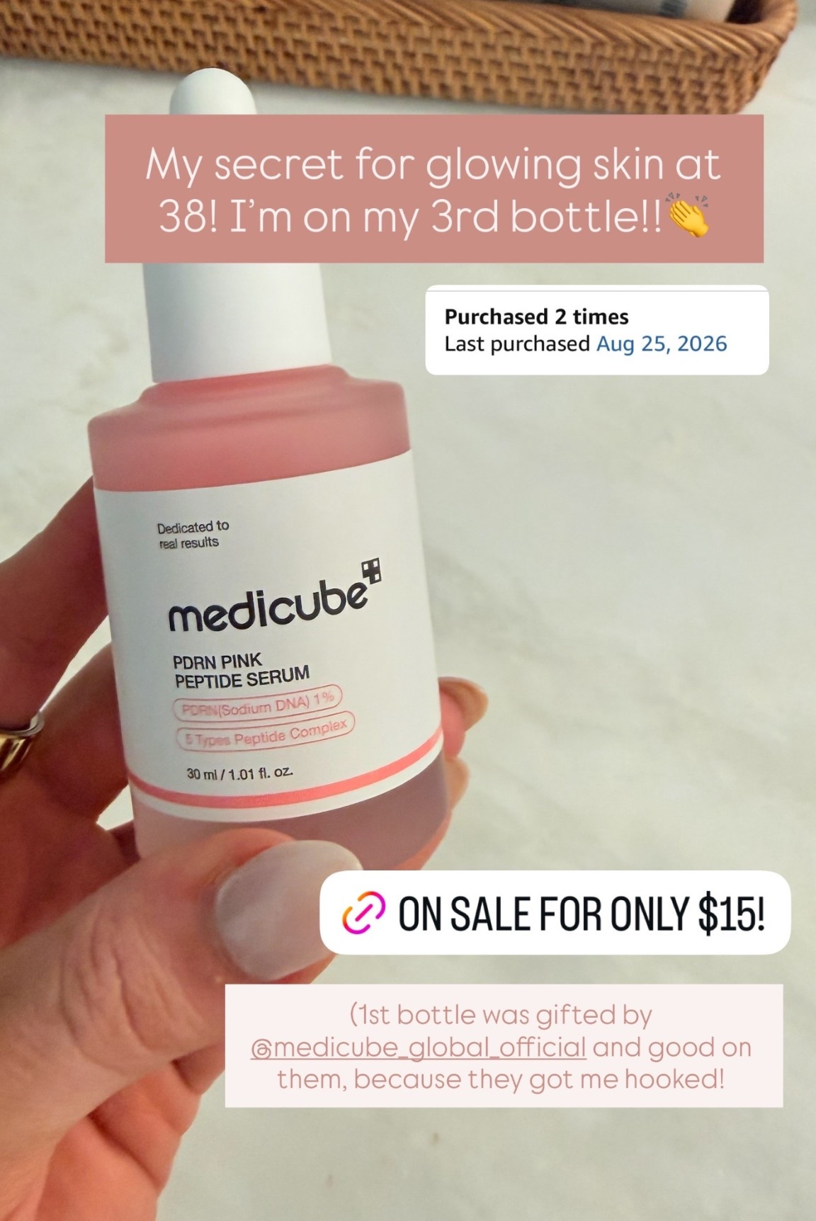 My secret for glowing skin at 38! I’m on my 3rd bottle!!👏 (1st bottle was gifted by @medicube_global_official and good on them, because they got me hooked!