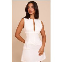 Petite White Tailored Fitted Mini Dress | PrettyLittleThing US