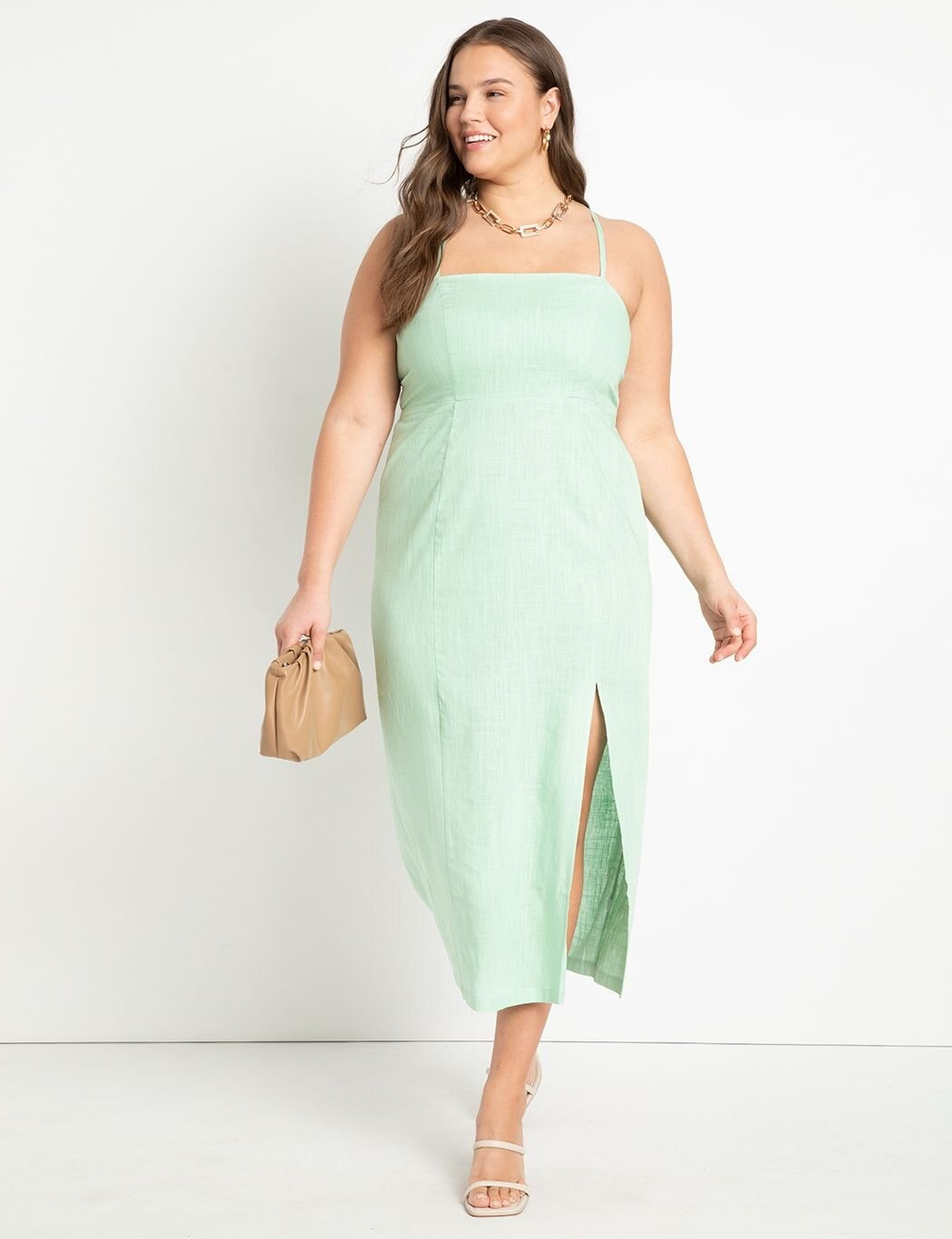 Linen Open Back Dress | Women's Plus Size Dresses | ELOQUII | Eloquii
