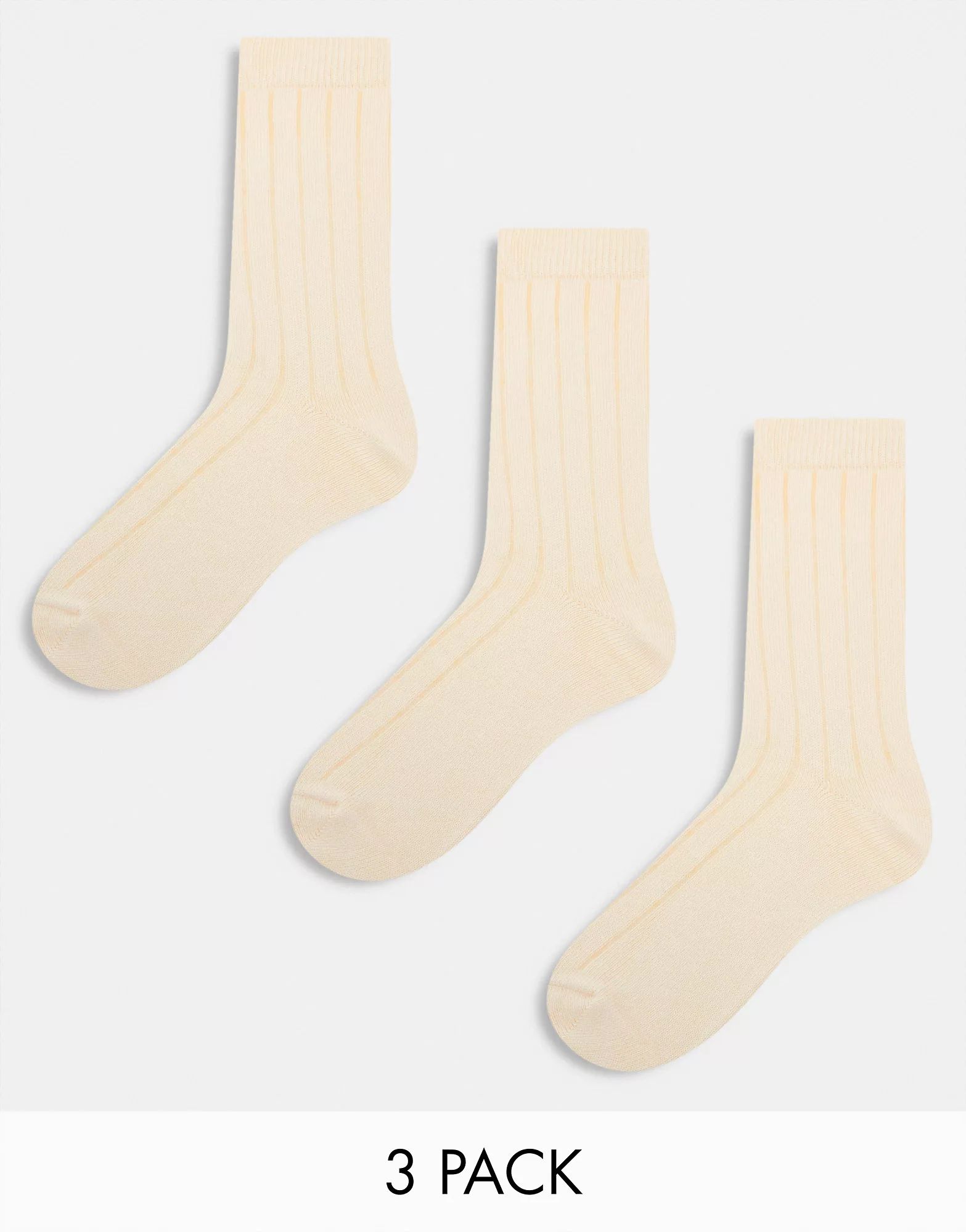 ASOS DESIGN 3 pack rib sock in ecru | ASOS (Global)