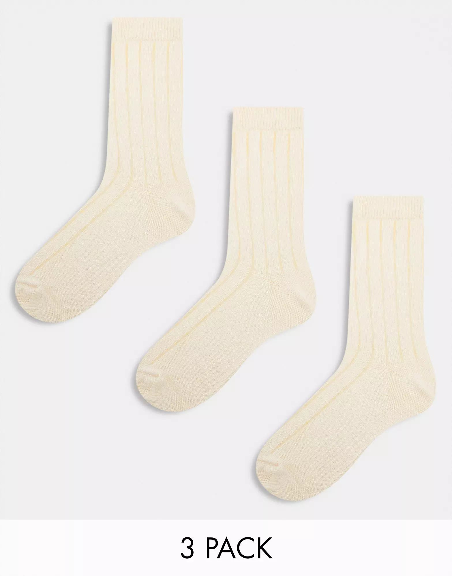 ASOS DESIGN 3 pack rib sock in ecru | ASOS (Global)