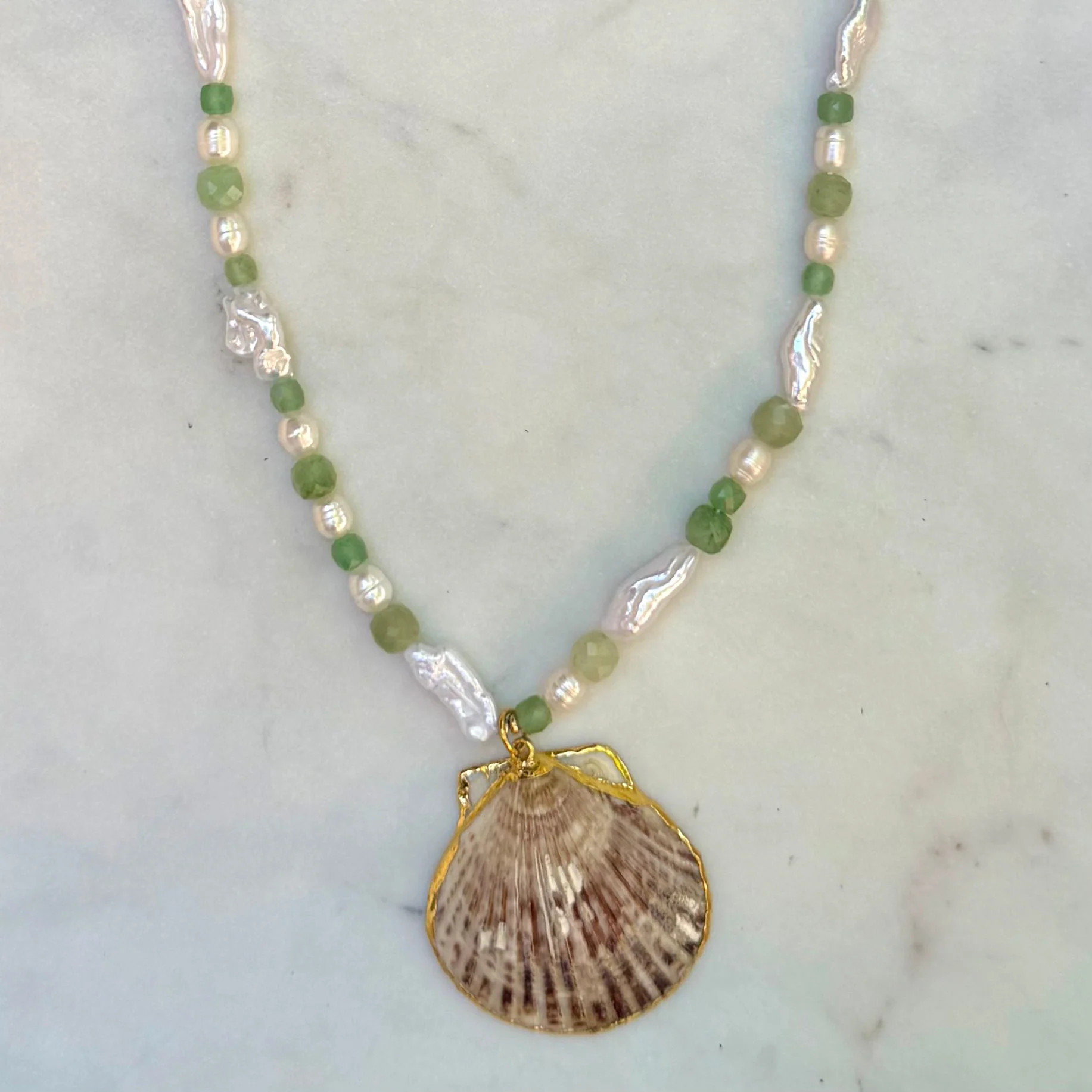 The Pearly Jade Seashell Necklace | La Lumiere NY
