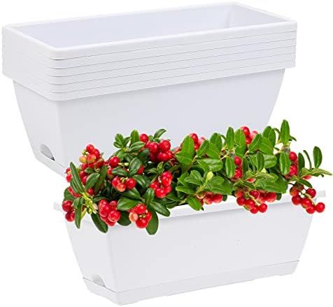 Window Box Planter, 7 Pack Plastic Vegetable Flower Planters Boxes 17 Inches Rectangular Flower P... | Amazon (US)