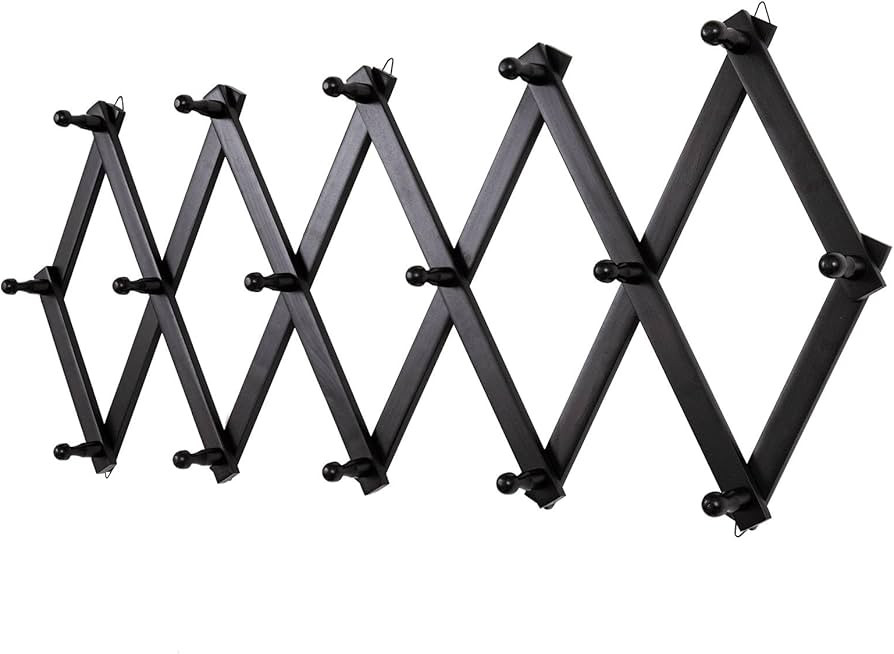 Accordion Wall Hanger with 16 Hooks, Wooden Wall Expandable Coat Rack for Coat, Hats, Baseball Ca... | Amazon (US)