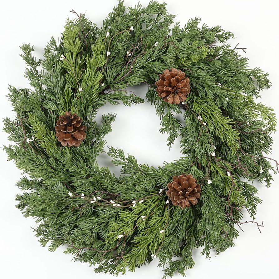Artgar 24 Inch Christmas Cypress Wreath, Christmas Wreath for Front Door, Real Touch Pine Wreath ... | Amazon (US)