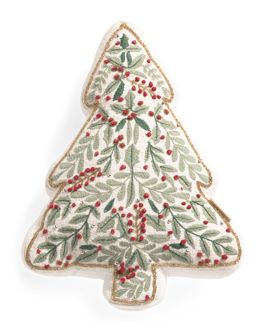 13X18 Embroidered Christmas Tree Shaped Pillow | TJ Maxx