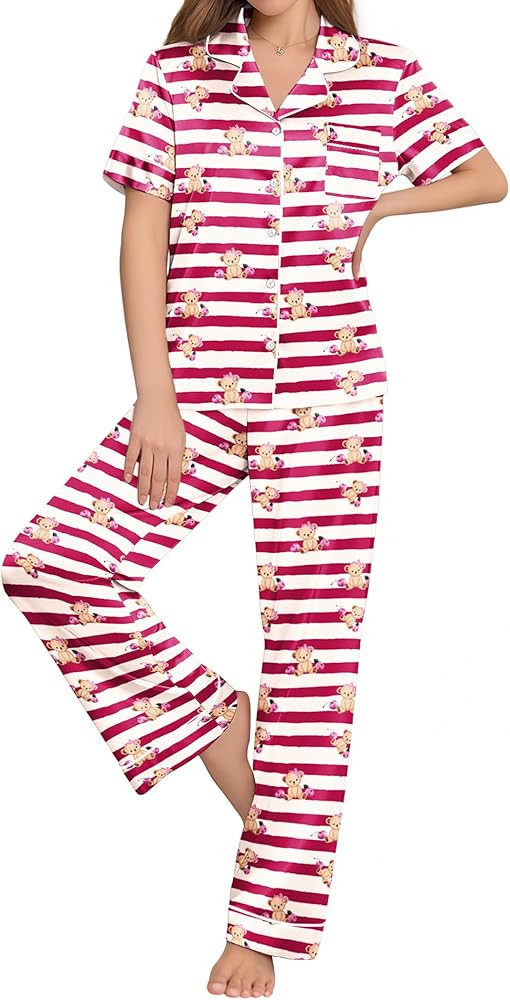Ekouaer Womens Silk Pajama Sets Silky Short Sleeve Pjs 2 Piece Silk Button Down Pajamas Soft Sati... | Amazon (US)