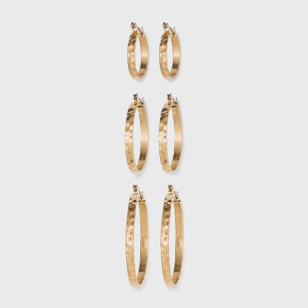 Textured Multi Click Top in Worn Gold Hoop Earring Set 3pc - Universal Thread Gold | Target