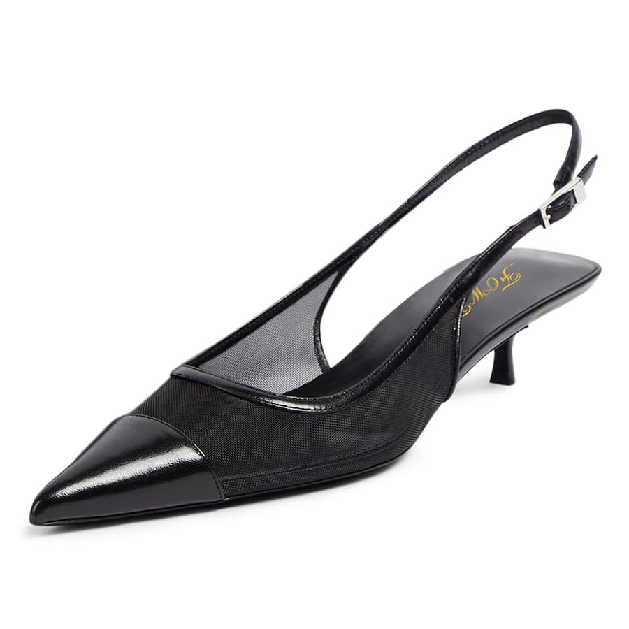 FOWT Women Charming Pointed Cap Toe Backstrap Buckle Slingback Mesh Pumps Low Kitten Heel Fashion... | Amazon (US)