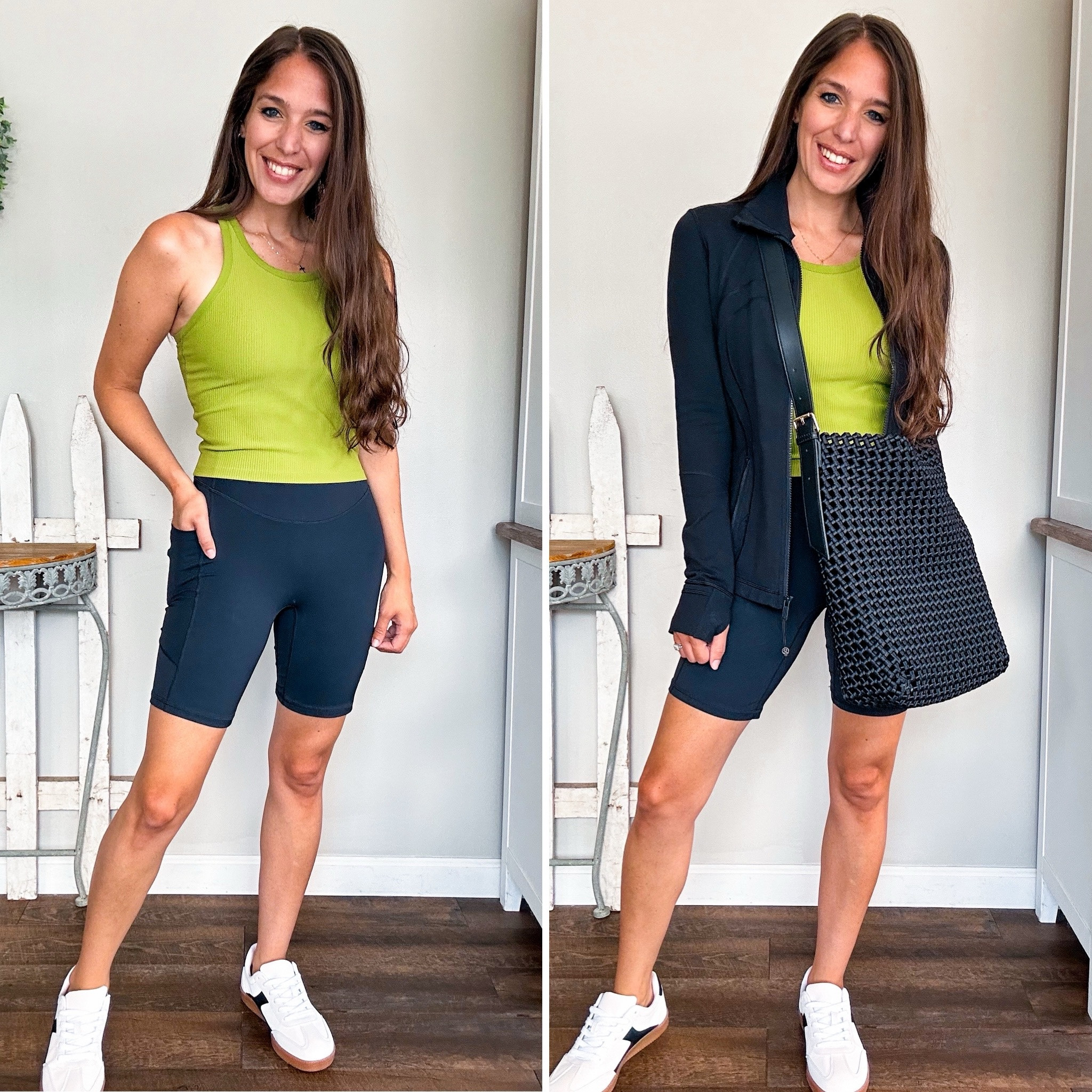 Loving this work out set from Amazon! This top is size small! Fits amazing. Has built in padding! Ribbed texture, multiple colors. 
Biker shorts size small. Pockets and so soft! 43% off! 
Sneakers tts Walmart 
Bag recycled vegan leather

#LTKFindsUnder50 #LTKSaleAlert #LTKStyleTip