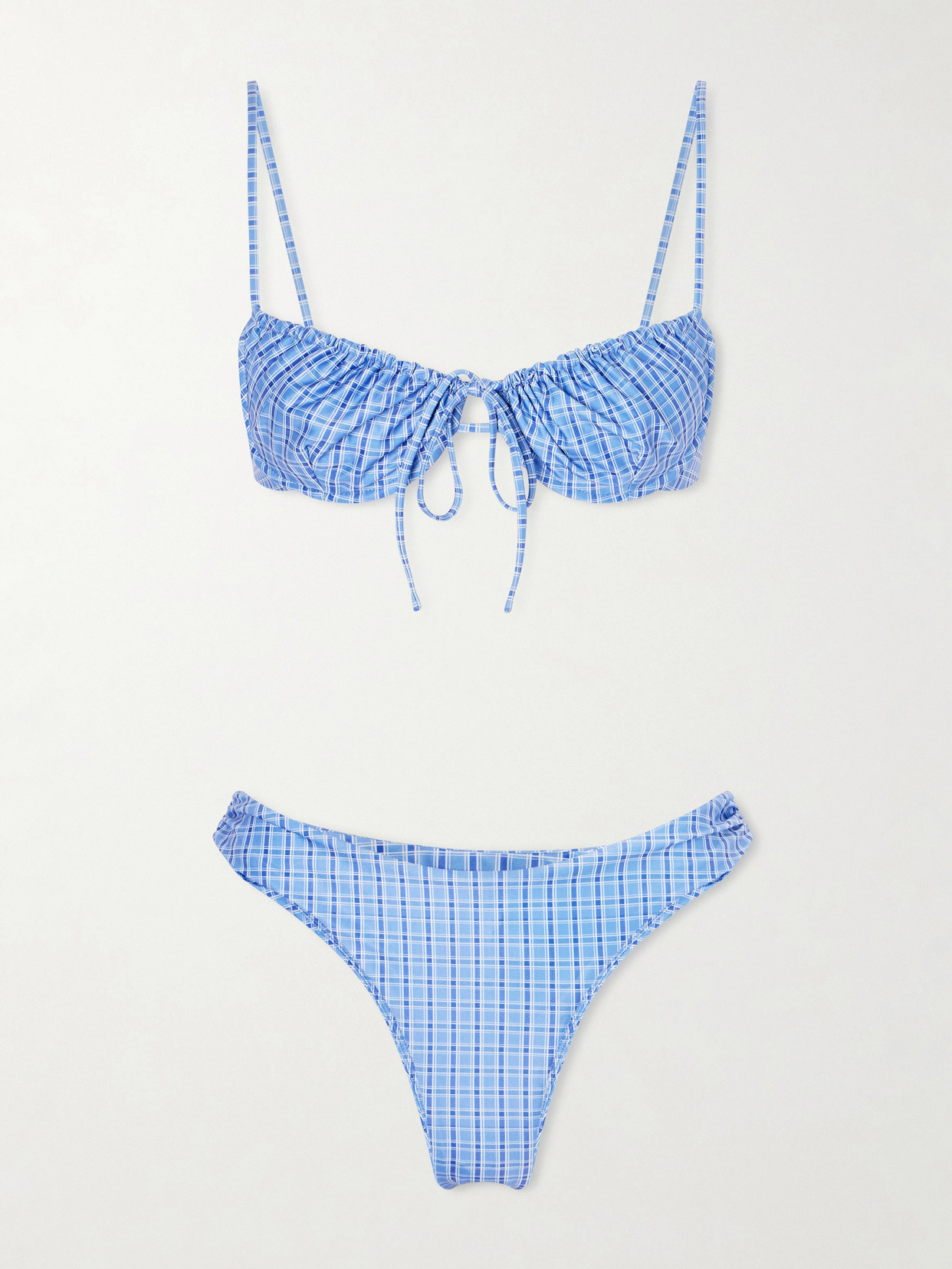 Faithfull - Ombra And Leone Ruched Checked Recycled Bikini - Blue | NET-A-PORTER (US)