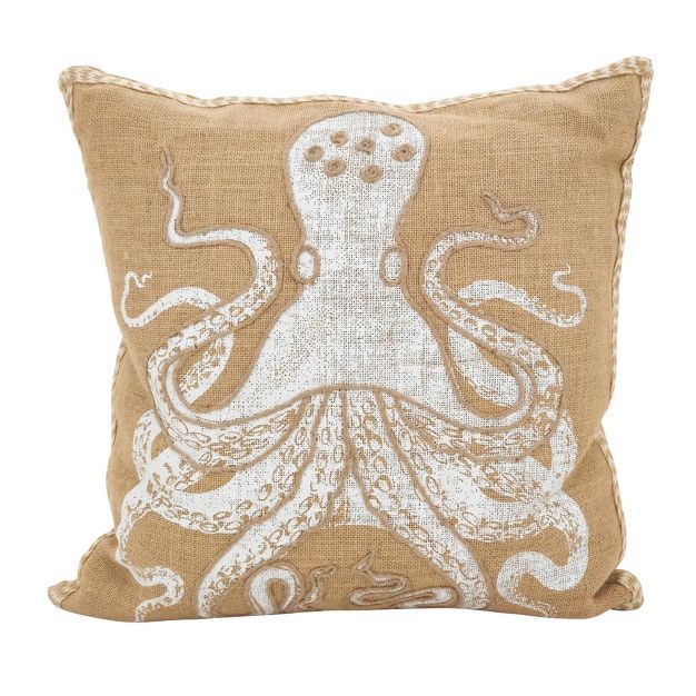 Saro Lifestyle 20"x20" Stitched Octopus Down Filled Throw Pillow Beige | Target