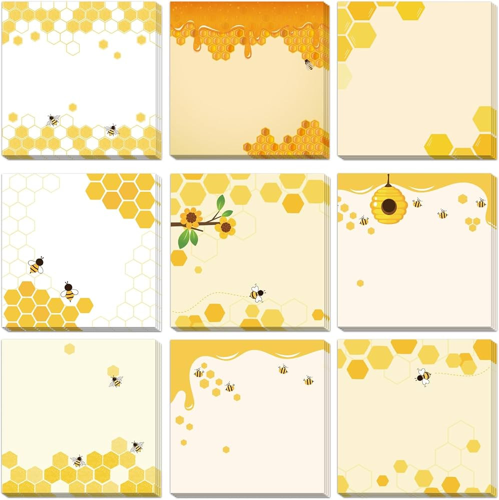 9 Pieces Bee Sticky Notes 3x3 Inch Cute Bee Note Pads Adesive Bee Memo Notes for School Office Ho... | Amazon (US)