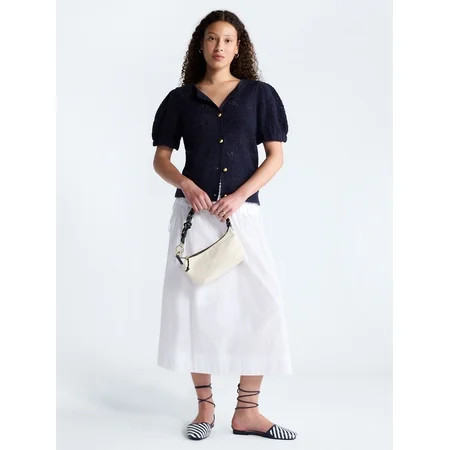 Free Assembly Women s and Women s Plus Pineapple Cardigan Sweater with Short Puff Sleeves  Lightweight  Sizes XS-4X | Walmart (US)
