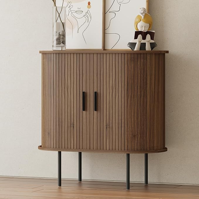 31.5" Fluted Storage Cabinet with Sliding Tambour Doors, Mid Century Modern Oval Buffet Sideboard... | Amazon (US)