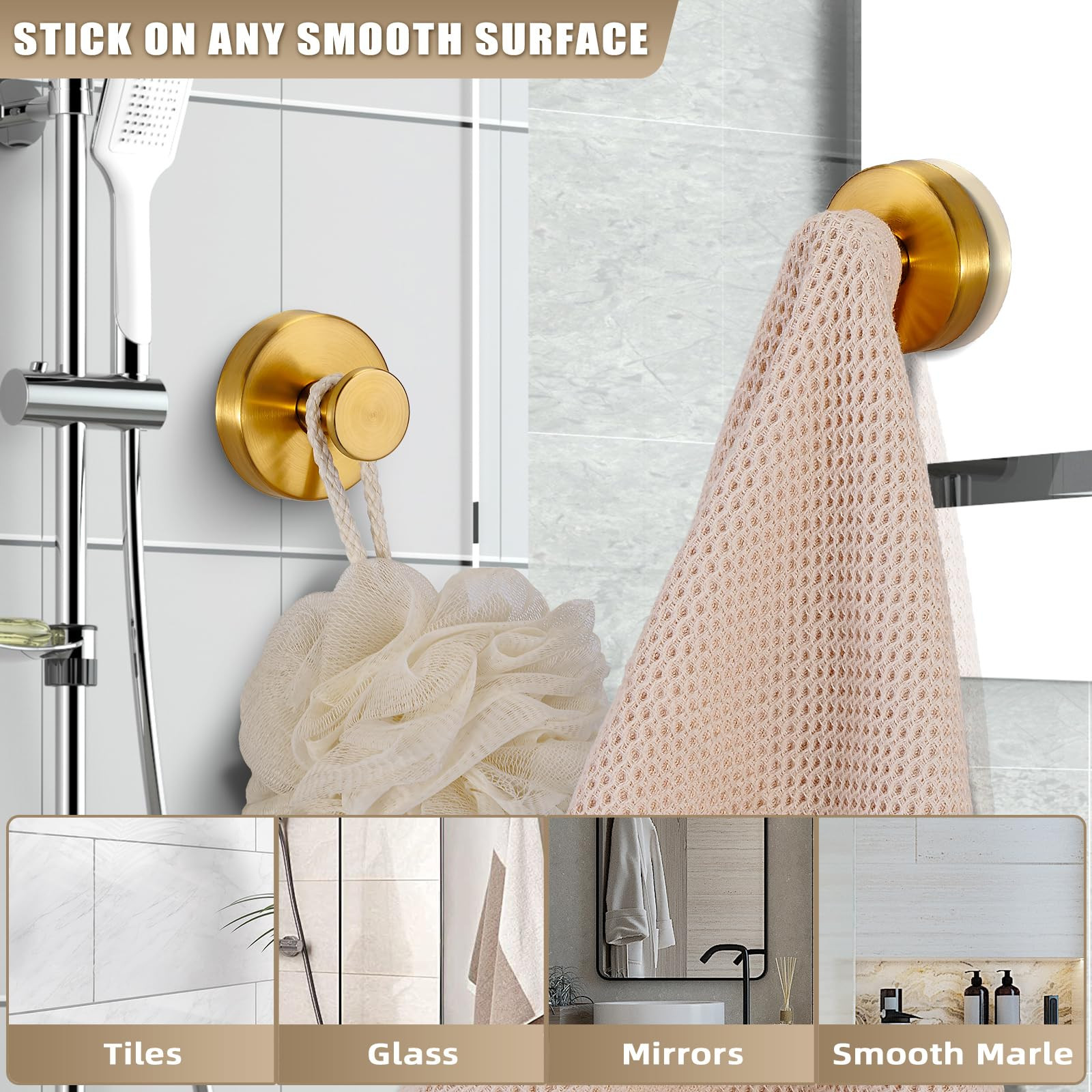 Suction Cup Hooks for Shower No-Drill Bathroom Hooks for Towels, Robes, Loofah Mountable on Bathr... | Amazon (US)