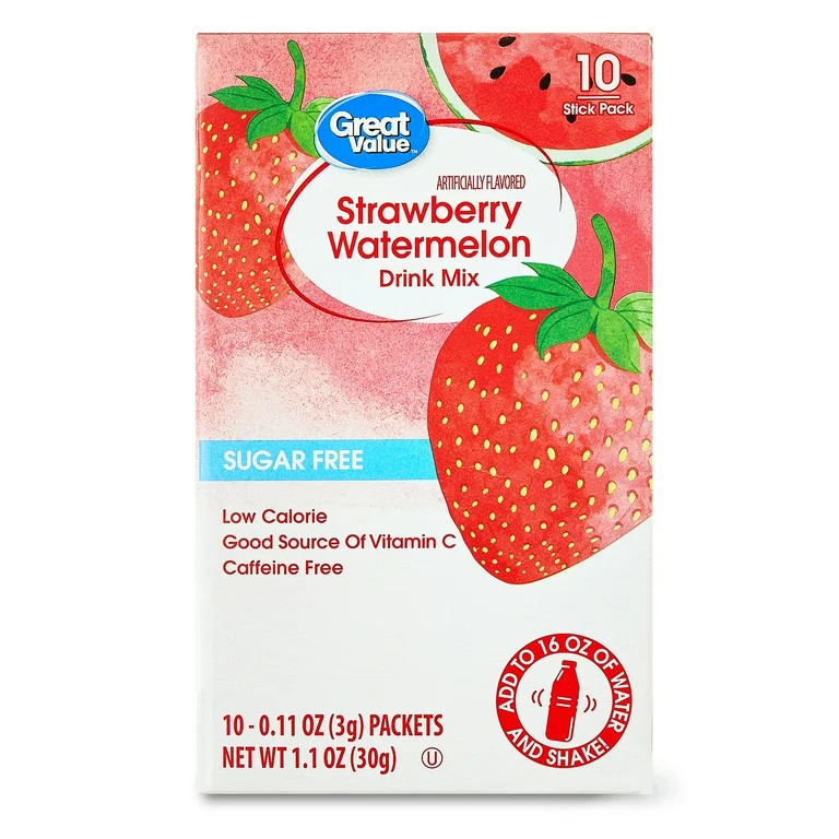 Great Value Sugar-Free Strawberry Watermelon Powdered Drink Mix, 0.11 oz, 10 Packets | Walmart (US)