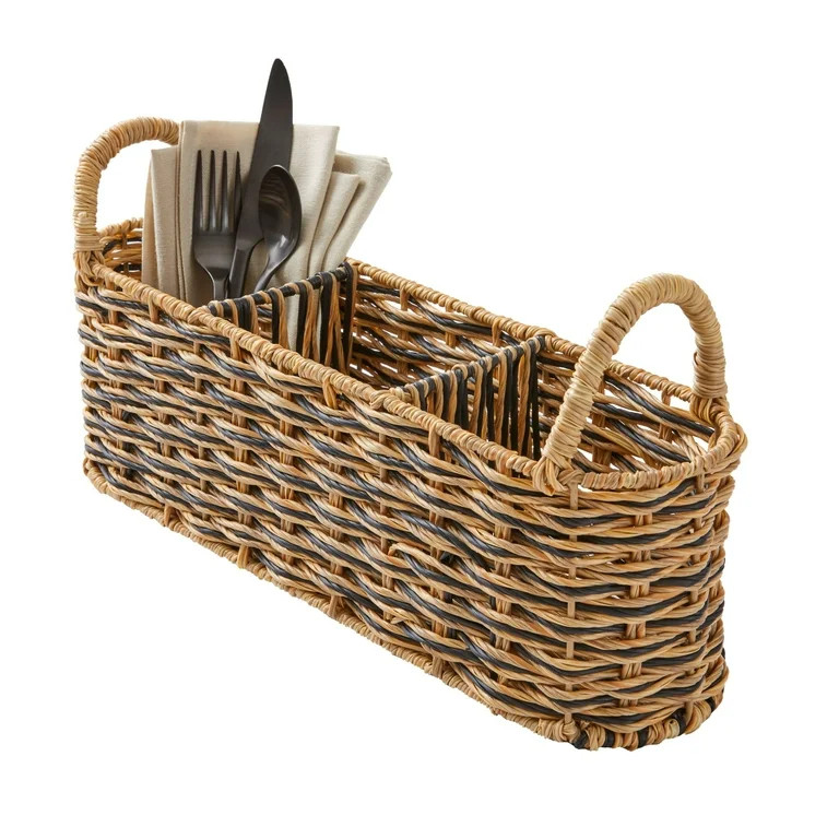 Better Homes & Gardens Rattan Oval Caddy, Beige & Black | Walmart (US)