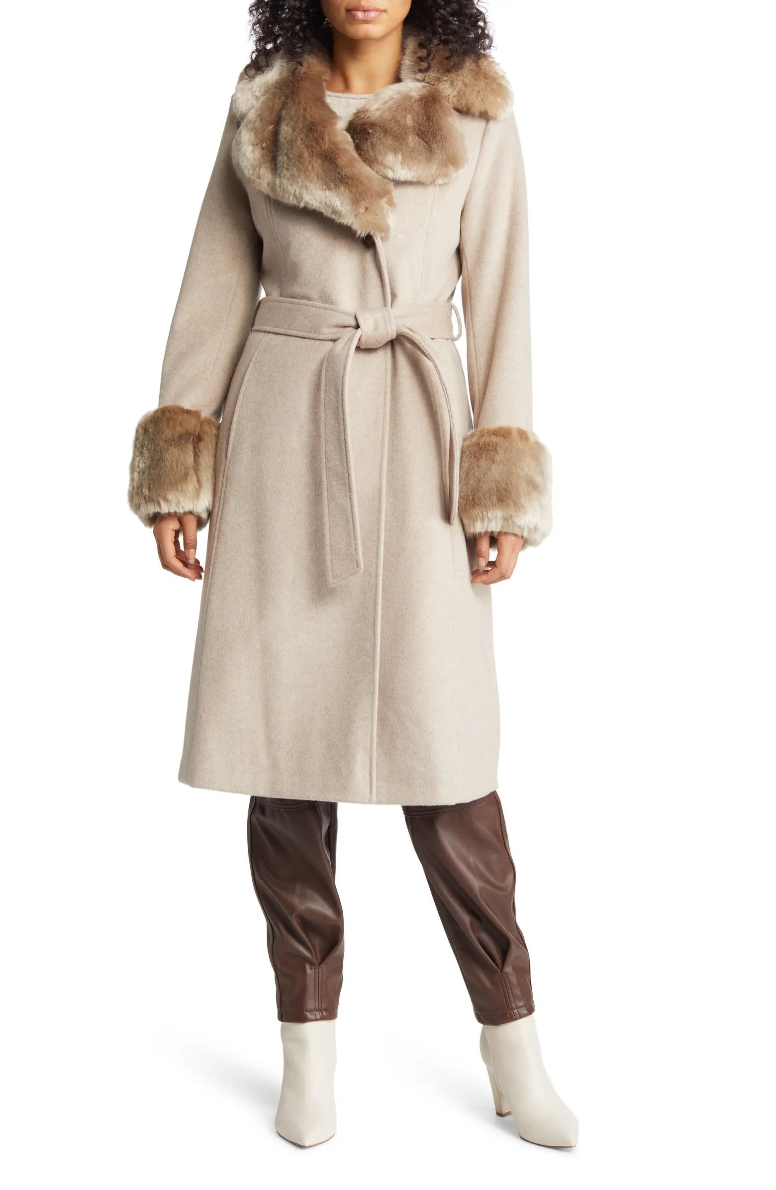 Via Spiga Longline Coat with Faux Fur Trim | Nordstrom | Nordstrom