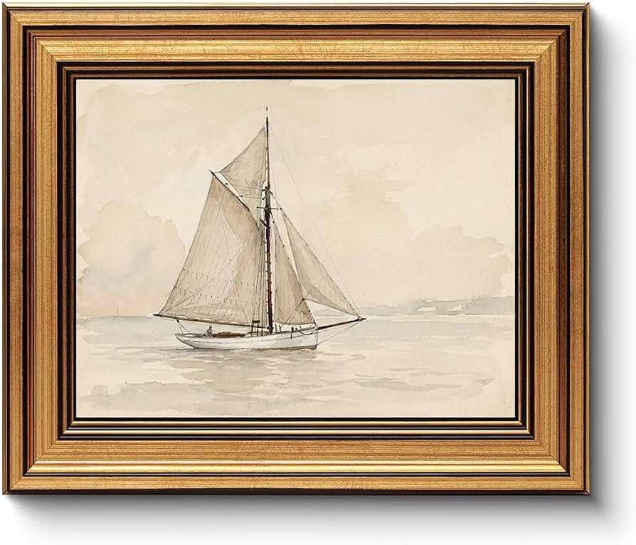 BAEMEFLE Vintage Sailboat Art Canvas Prints Gold Framed Wall Decor for Living Room Bedroom Study ... | Amazon (US)