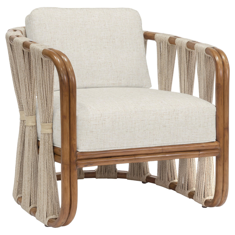 Palecek Strings Attached Beige Performance Rattan Natural Abaca Rope Lounge Chair | Kathy Kuo Home