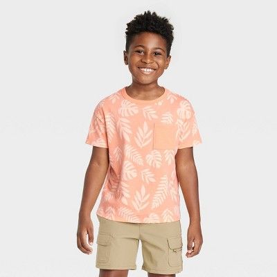 Boys' Short Sleeve Palm Printed Pocket T- Shirt - Cat & Jack™ Peach Orange | Target