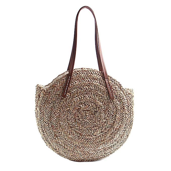 Women Round Straw Shoulder Bag Tote Summer Woven Beach Bags | Amazon (US)