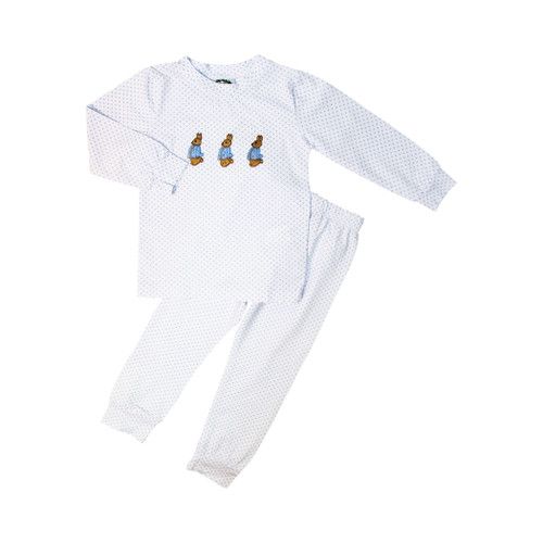Blue Knit Dot Embroidered Bunny Pajamas | Cecil and Lou
