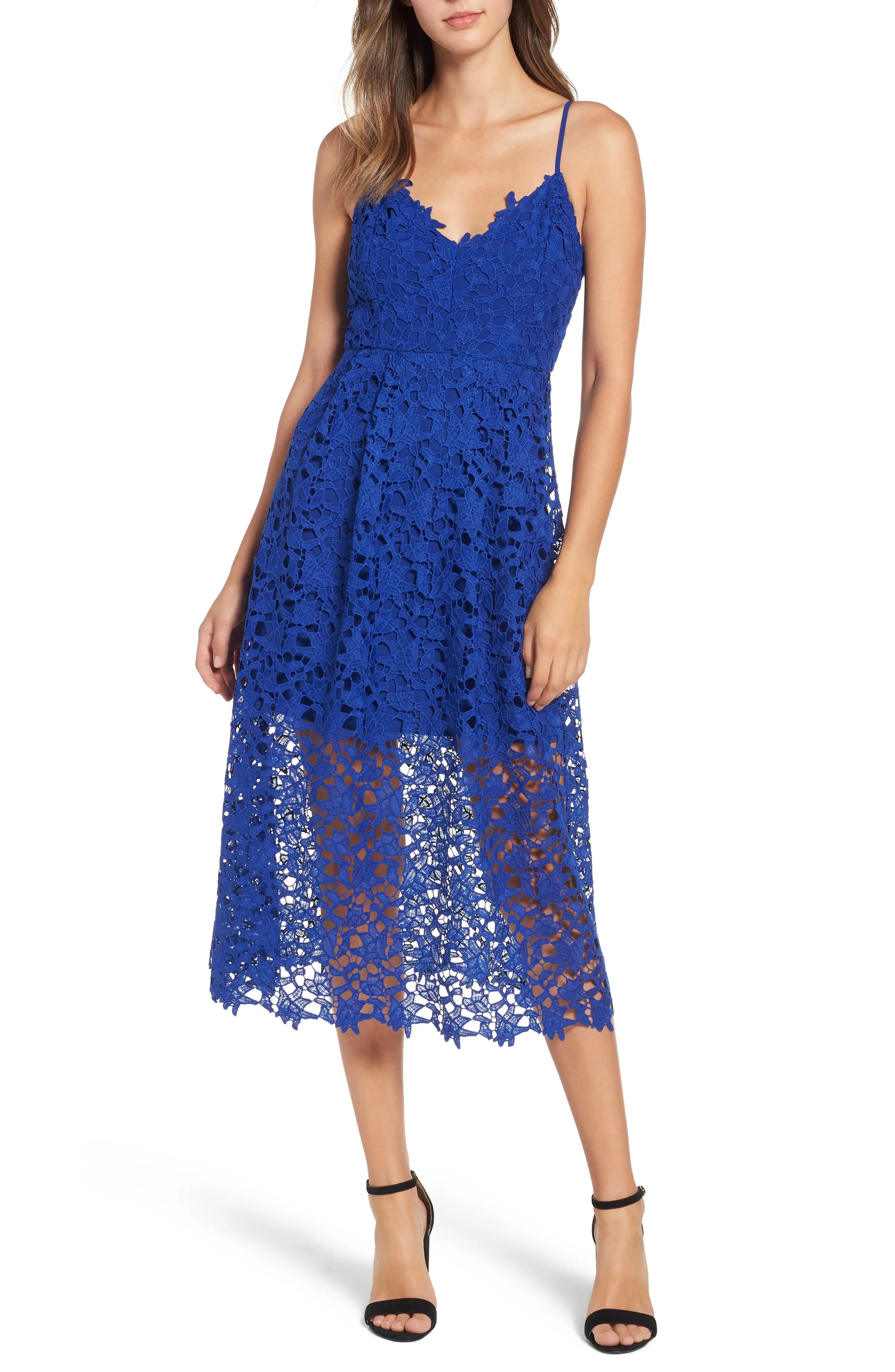 Women's Astr The Label Lace Midi Dress, Size X-Small - Blue | Nordstrom