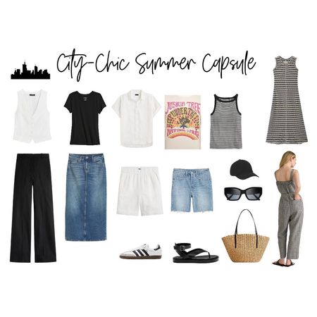 This 16 piece city chic summer capsule wardrobe will let you create more than 27 unique outfits! 

#LTKOver40 #LTKTravel #LTKFindsUnder100