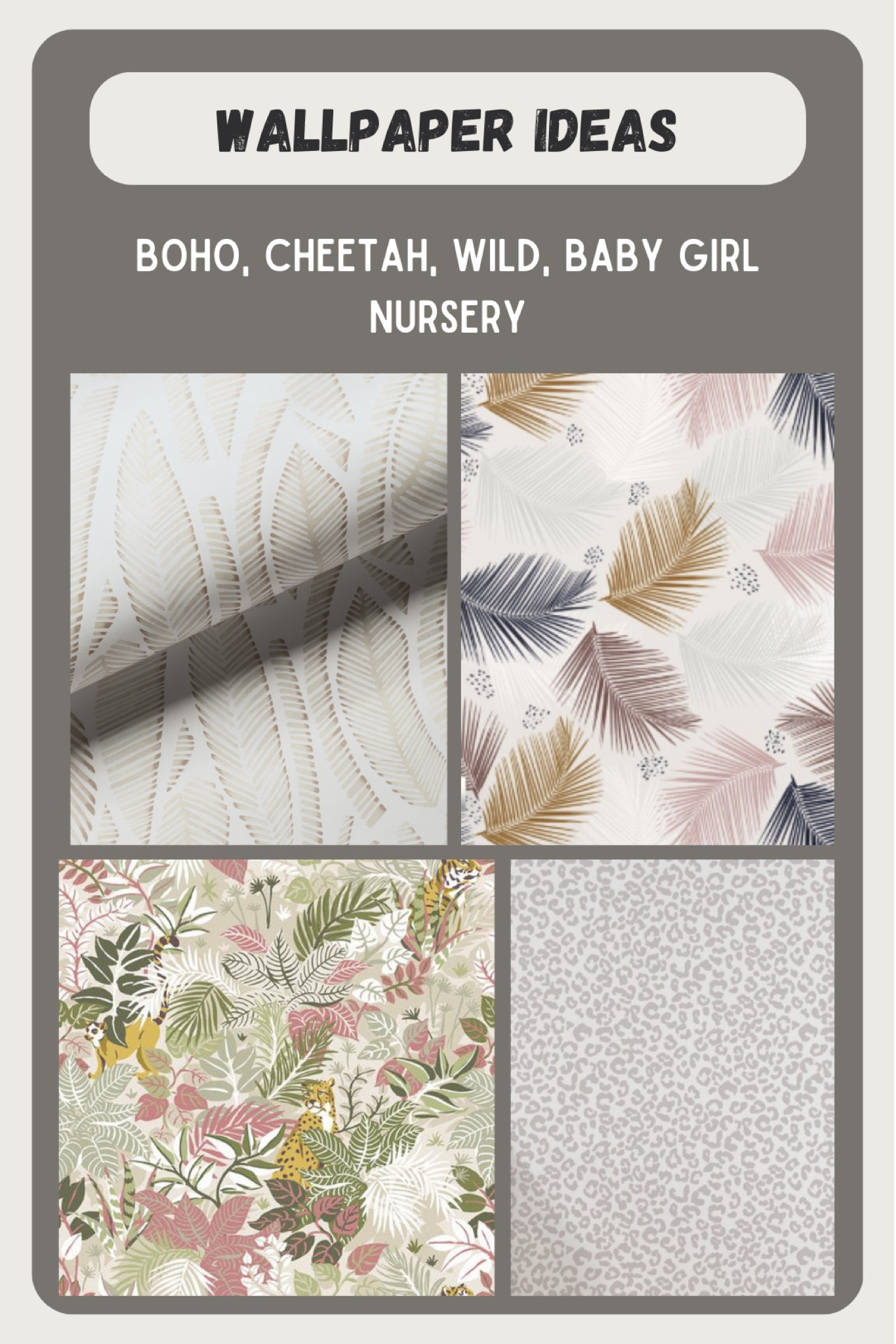 Wallpaper mood board board for a baby girl nursery theme… Boho, cheetah, wild, girly  

#LTKhome