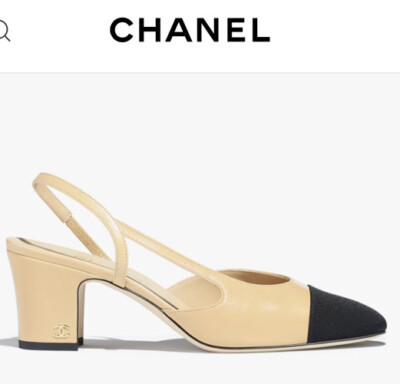 Size 37.5EU CHANEL Goatskin Grosgrain Cap Toe CC Slingback Pumps Sophisticated | eBay US