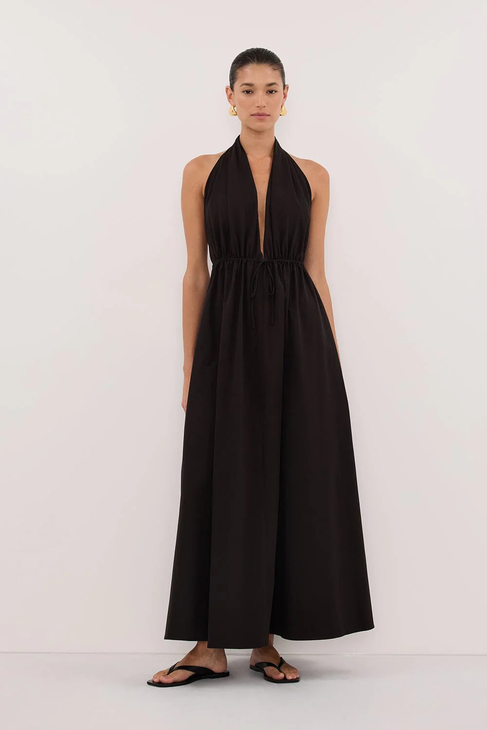 TAMMY BLACK SLEEVELESS COTTON MIDI DRESS | DISSH
