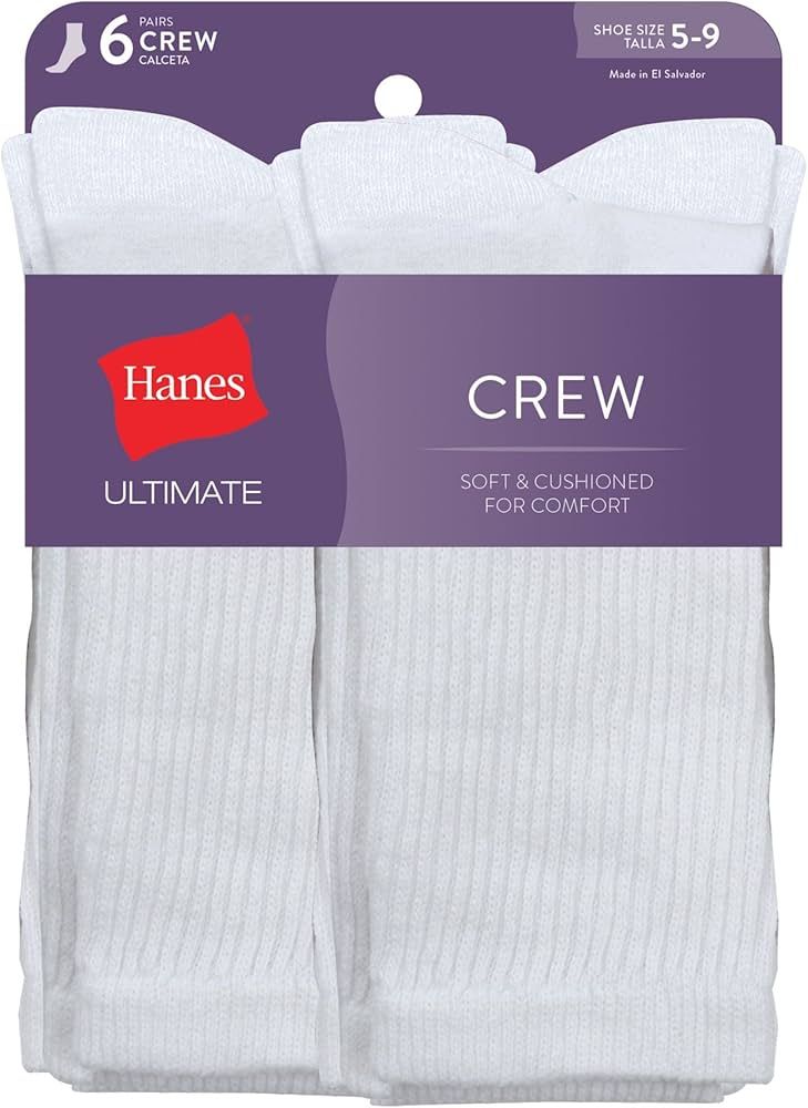 Hanes Ultimate Women's Crew Socks 6-Pack | Amazon (US)