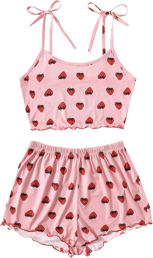 SweatyRocks Women's Summer Strawberry Print Cami Top and Shorts Sleepwear Pajamas Set Strawberry ... | Amazon (US)