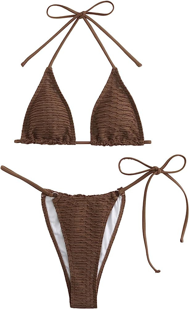 SOLY HUX Bikini Sets for Women Brown Bikini Brown Bathing Suit Brown Swimsuit Sexy Swim | Amazon (US)