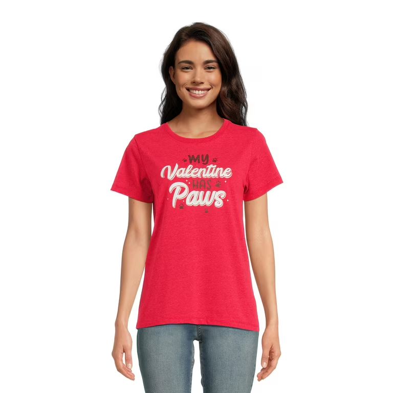 Valentine's Women's Valentine Paws Graphic T-Shirt, by Way to Celebrate, Sizes S-3XL | Walmart (US)