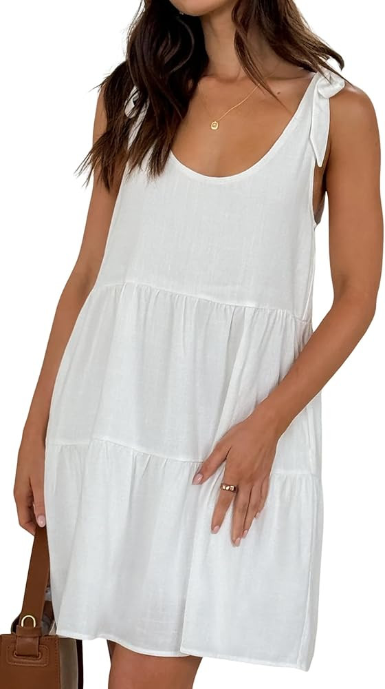 R.Vivimos Womens Summer Casual Cotton Linen Mini Dress 2026 Adjustable Straps Sleeveless Loose Fl... | Amazon (US)