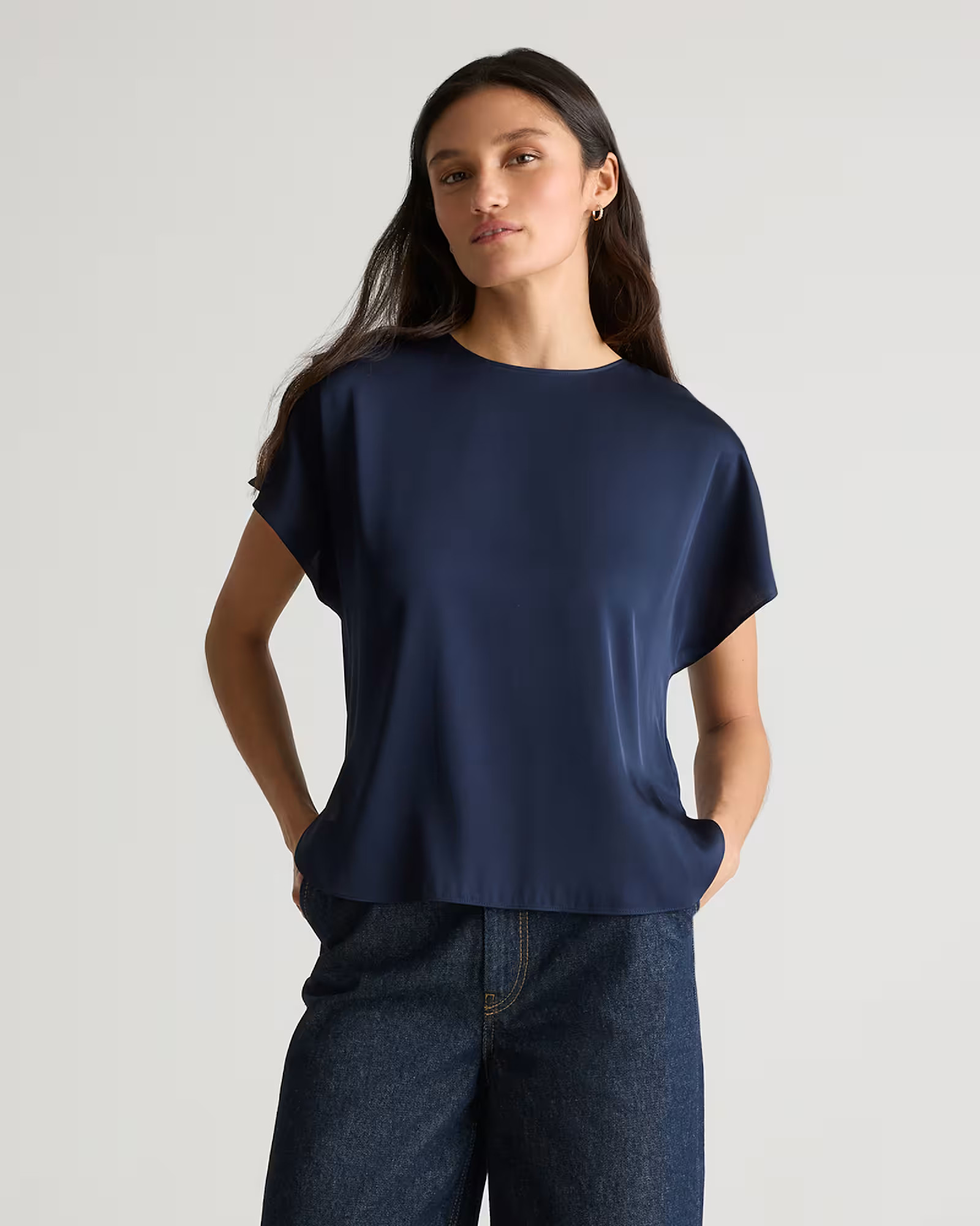 Washable Stretch Silk Split Hem Tee | Quince