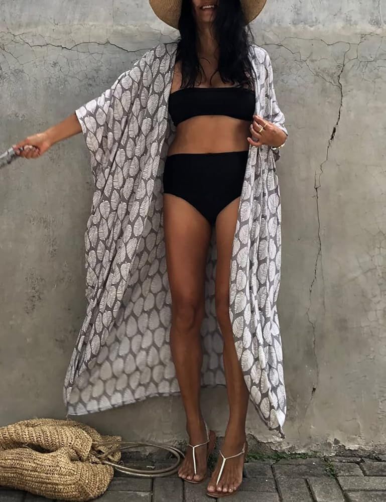 Bsubseach Stylish Tie Dye Open Front Long Kimono Swimsuit Cover up for Women | Amazon (US)