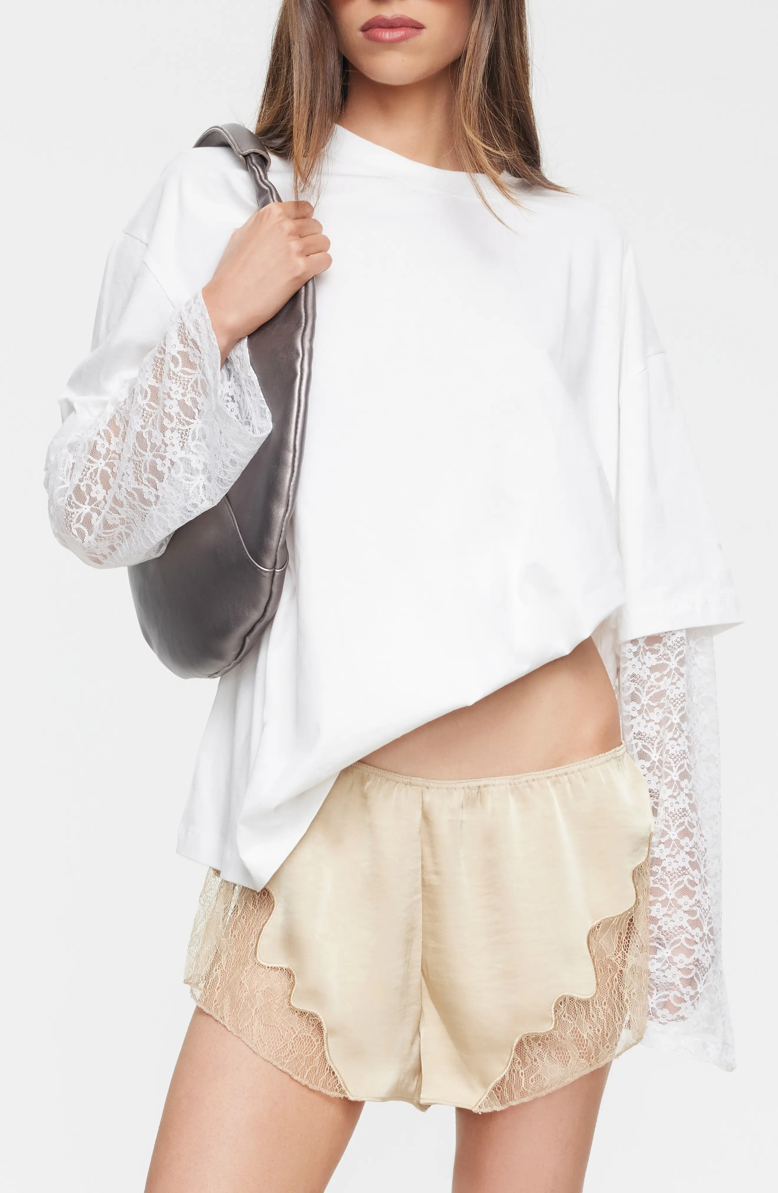 LIONESS Bottega Lace Sleeve Oversized Cotton Top (Women) | Nordstrom | Nordstrom
