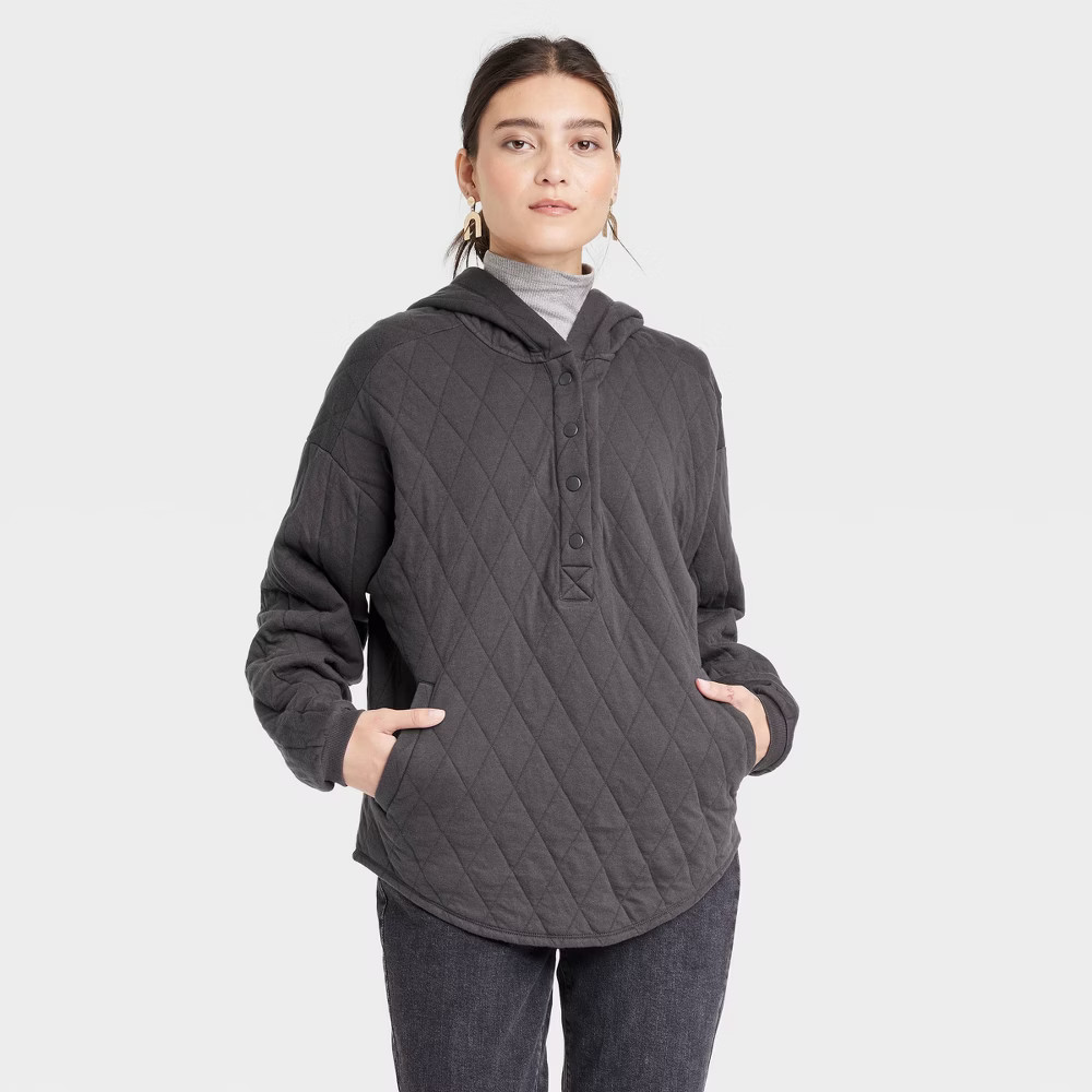 Women's Quilted Hooded Sweatshirt - Universal Thread Gray XL | Target